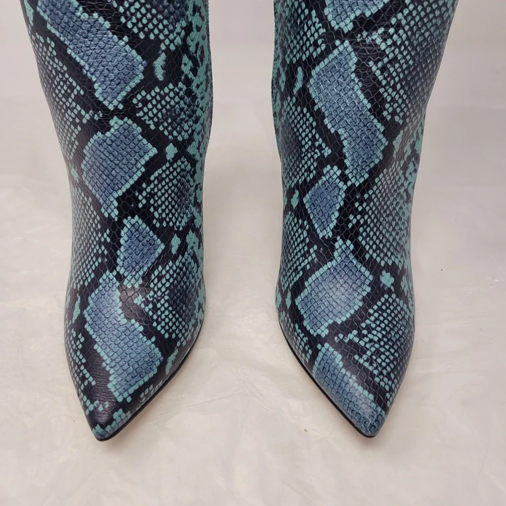 Gianni Bini Punk Lennoxe Teal Waters Snake Print Leather Tall Boots Calf 8M NEW - Picture 11 of 16